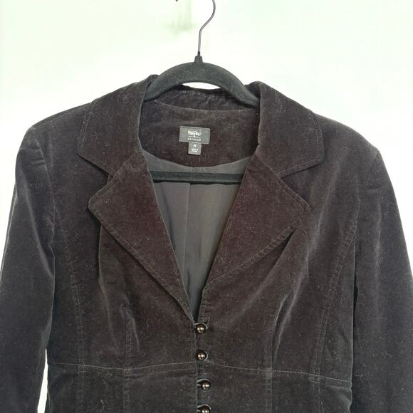 Vtg Y2K Black Victorian Regencycore Steampunk Dark Romantic Velvet Jacket Medium - Picture 2 of 9